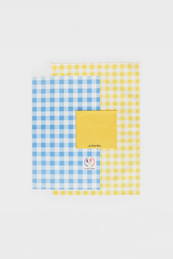 Set de 2 lavettes 40 x 60 cm 1 essuie - verres  1 torchon vaisselle petits carreaux et 1 lavette multi usage jaune